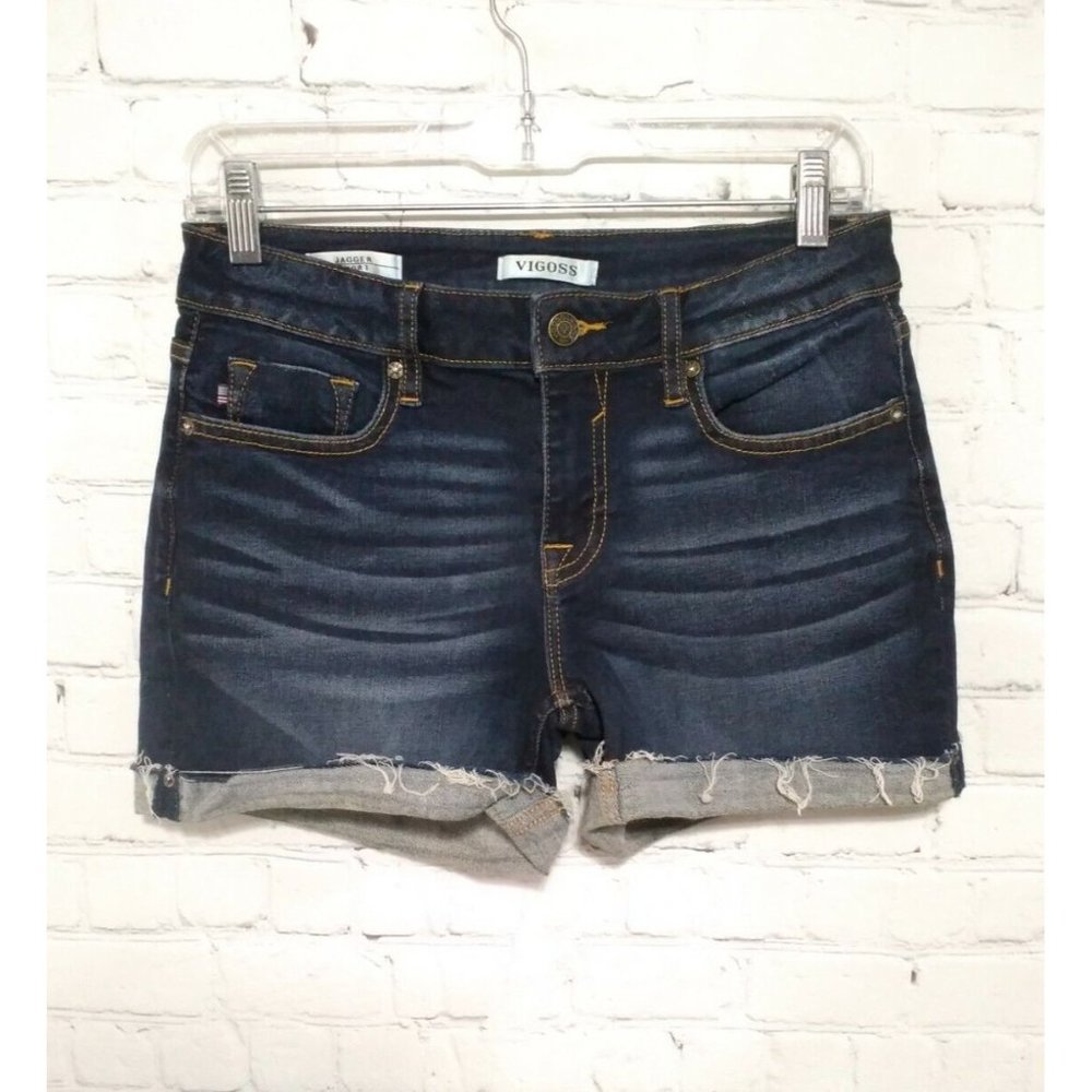 Vigoss Women's Blue Denim Jagger Roll Cuff Cut Off Classic Fit Shorts Size 26